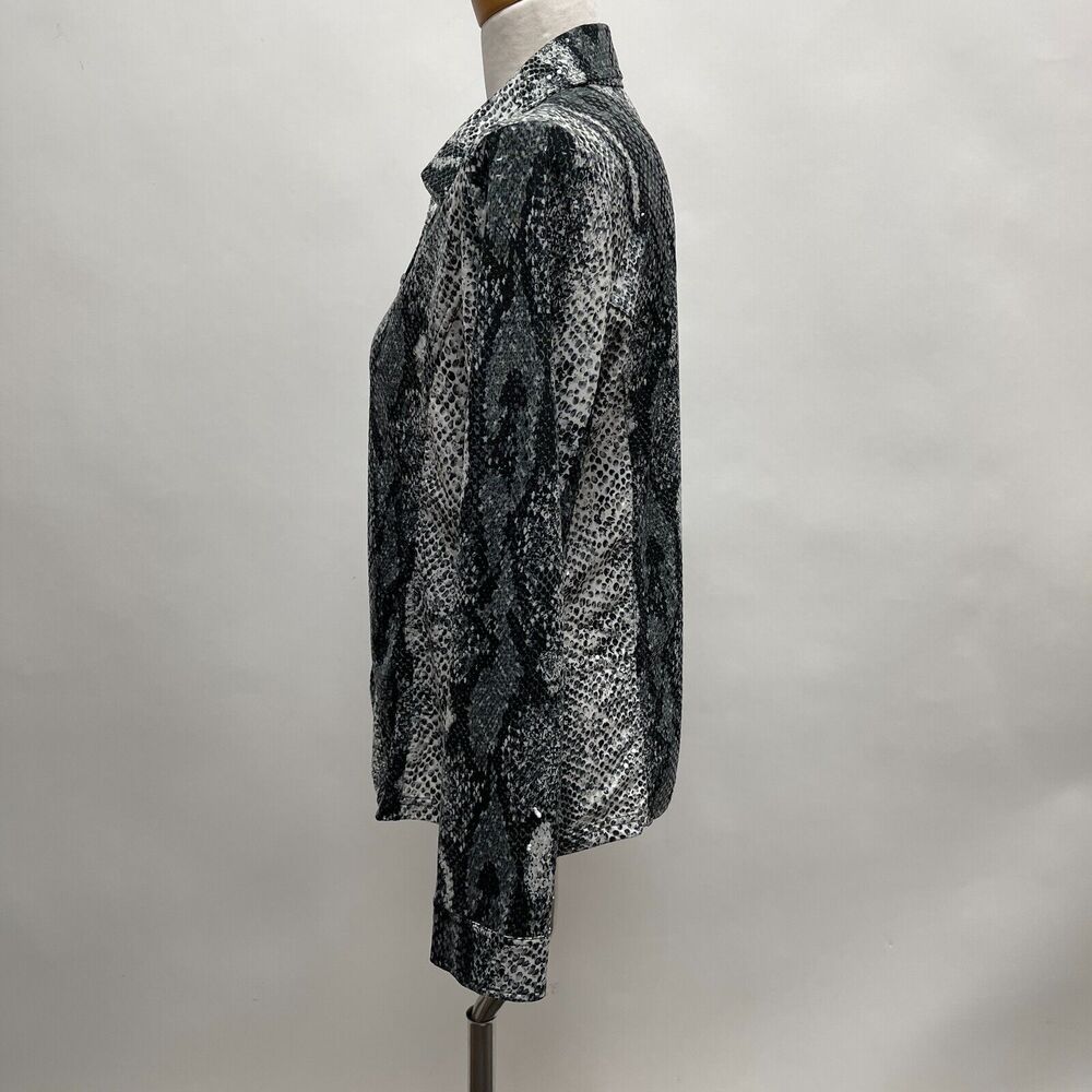 Erin London Women's Top Size Medium Black White Gray Snake Print - Picture 4 of 15